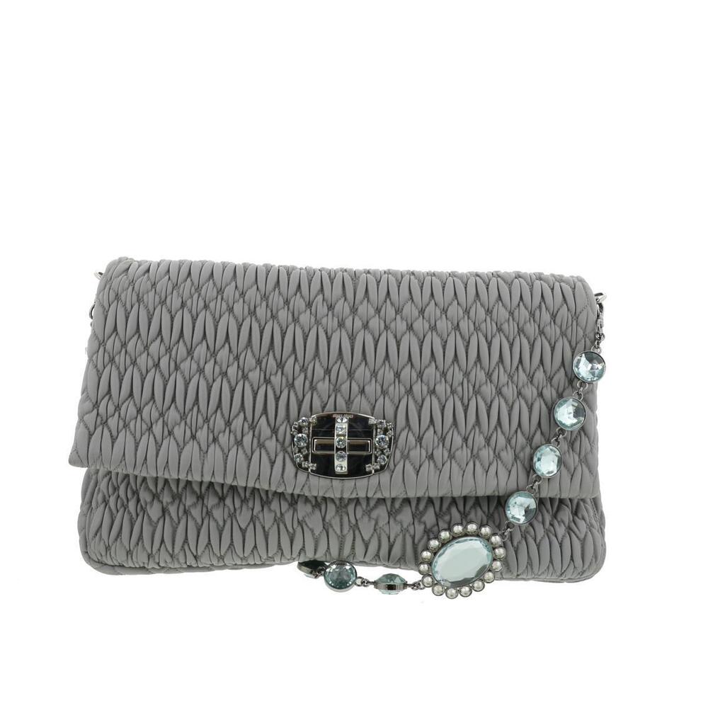Miu Miu Nappa Crystal Bijou Shoulder Bag Gray